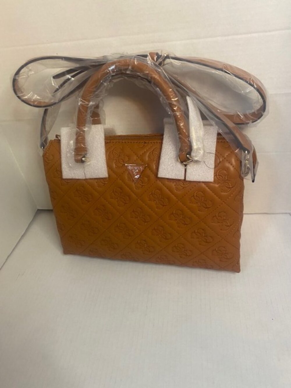 NWT GUESS Adelasia Multi-Compartment Small Satchel Bag – Caramel / Tan